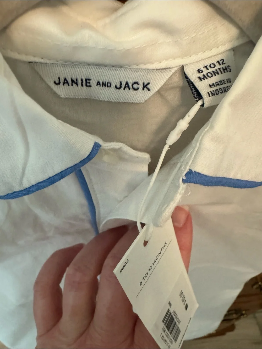 Janie and Jack White Cotton One-Piece Romper with Blue Piping